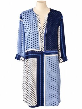 Zara Basic Blue Geometric Scarf Print Tunic Mini Shift Dress | Small | Like New